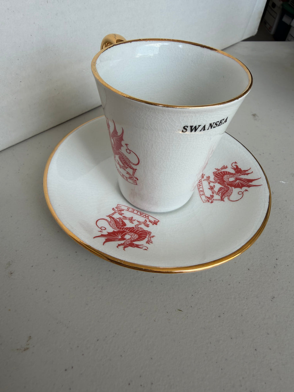 Welsh souvenir teacup and saucer.