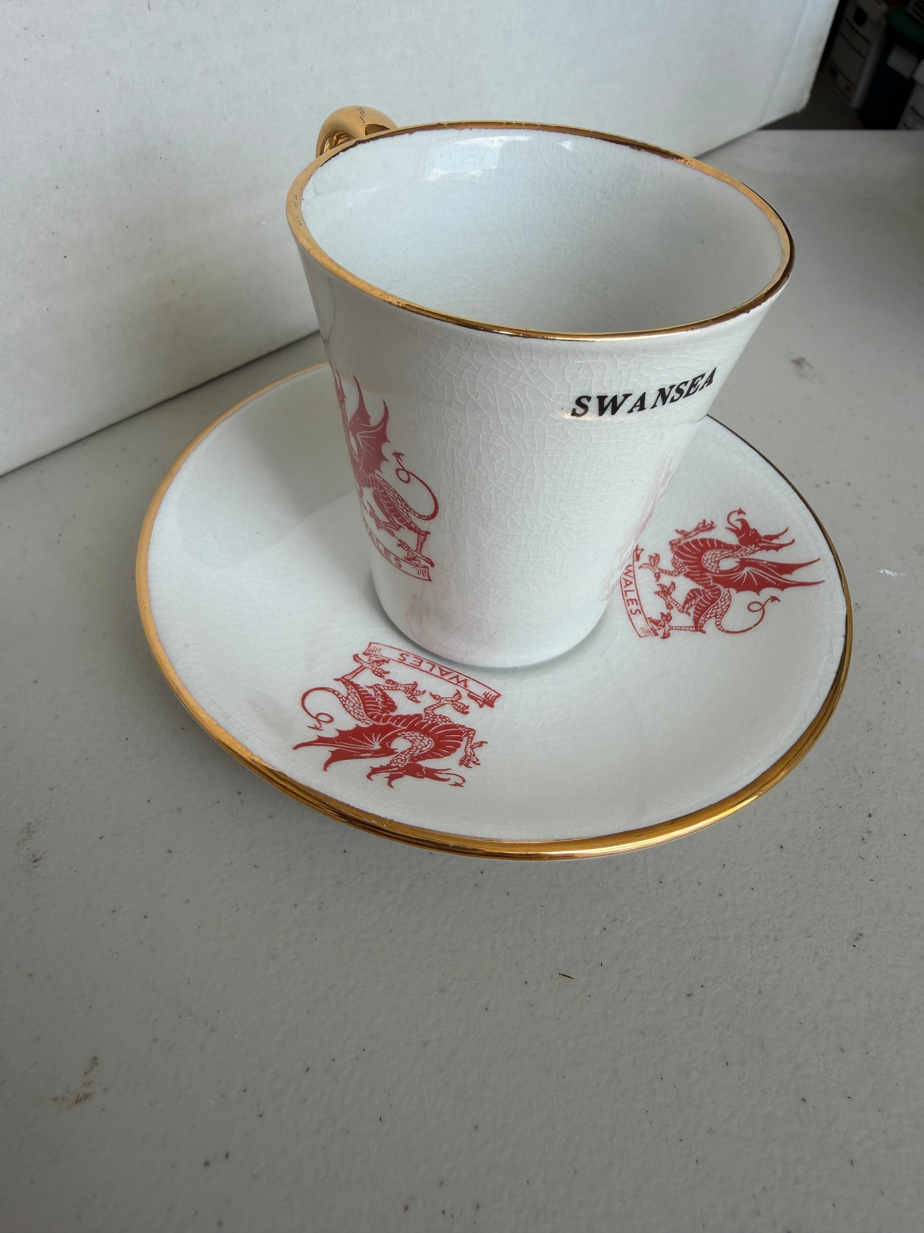 Welsh souvenir teacup and saucer.
