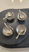 4 Pewter Clam Salt Cellars with Spoons